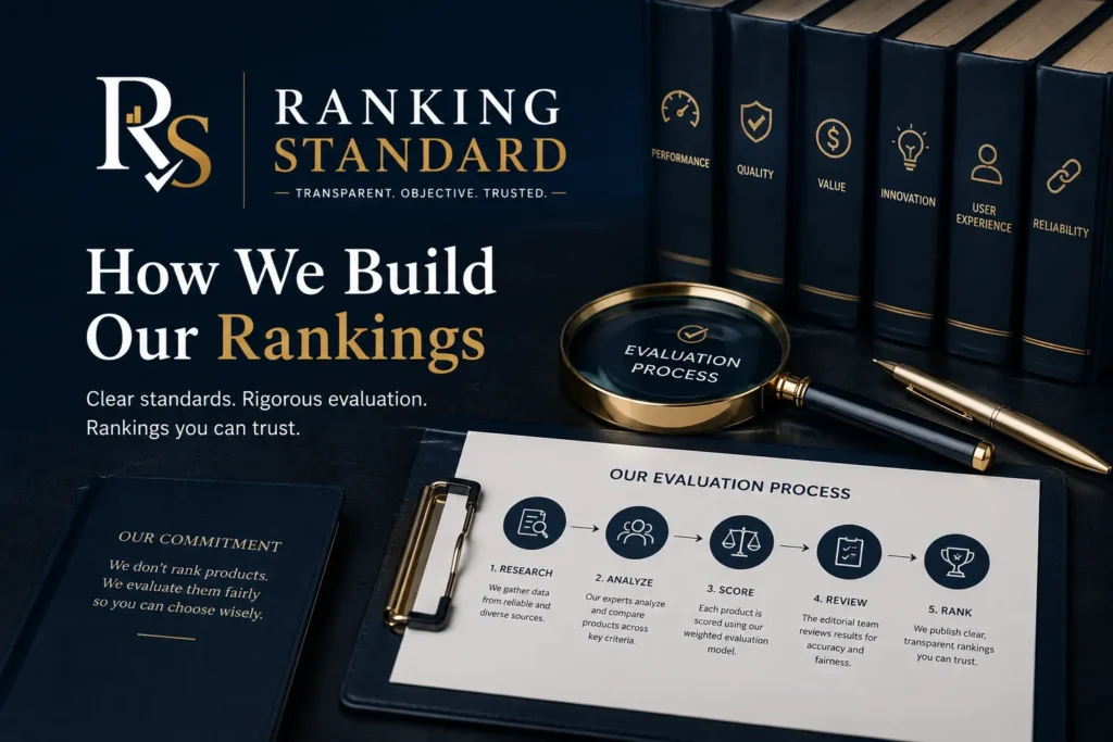 Professional Ranking Standard editorial methodology showing transparent evaluation standards, objective product analysis, and trusted ranking principles.